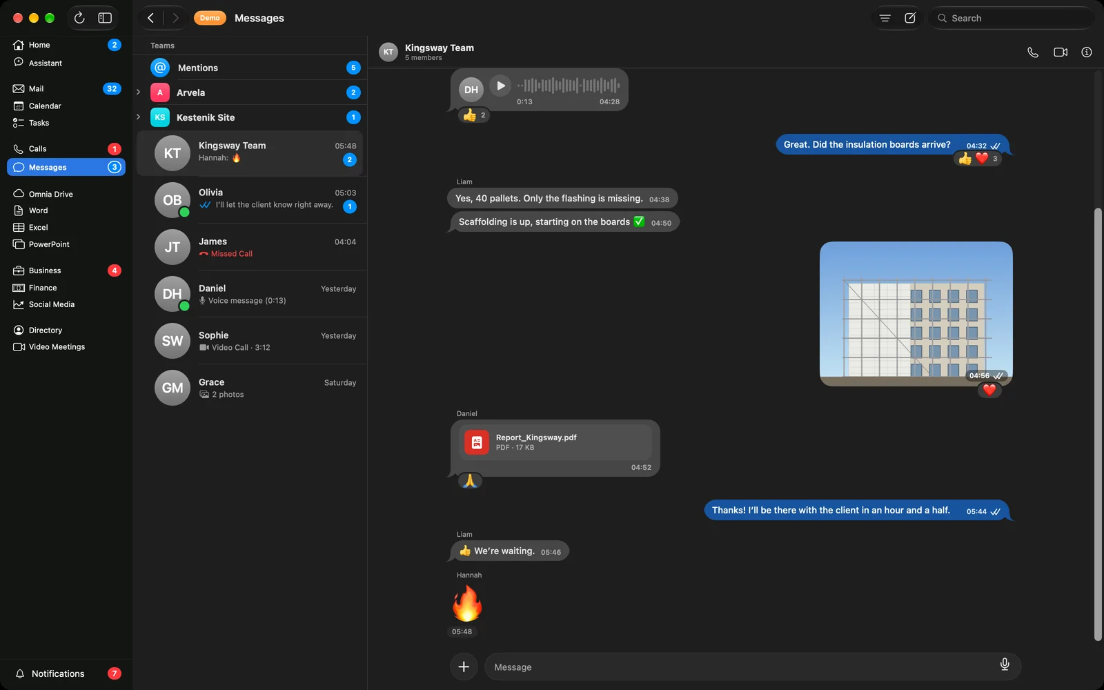 Messages, calls, and video meetings